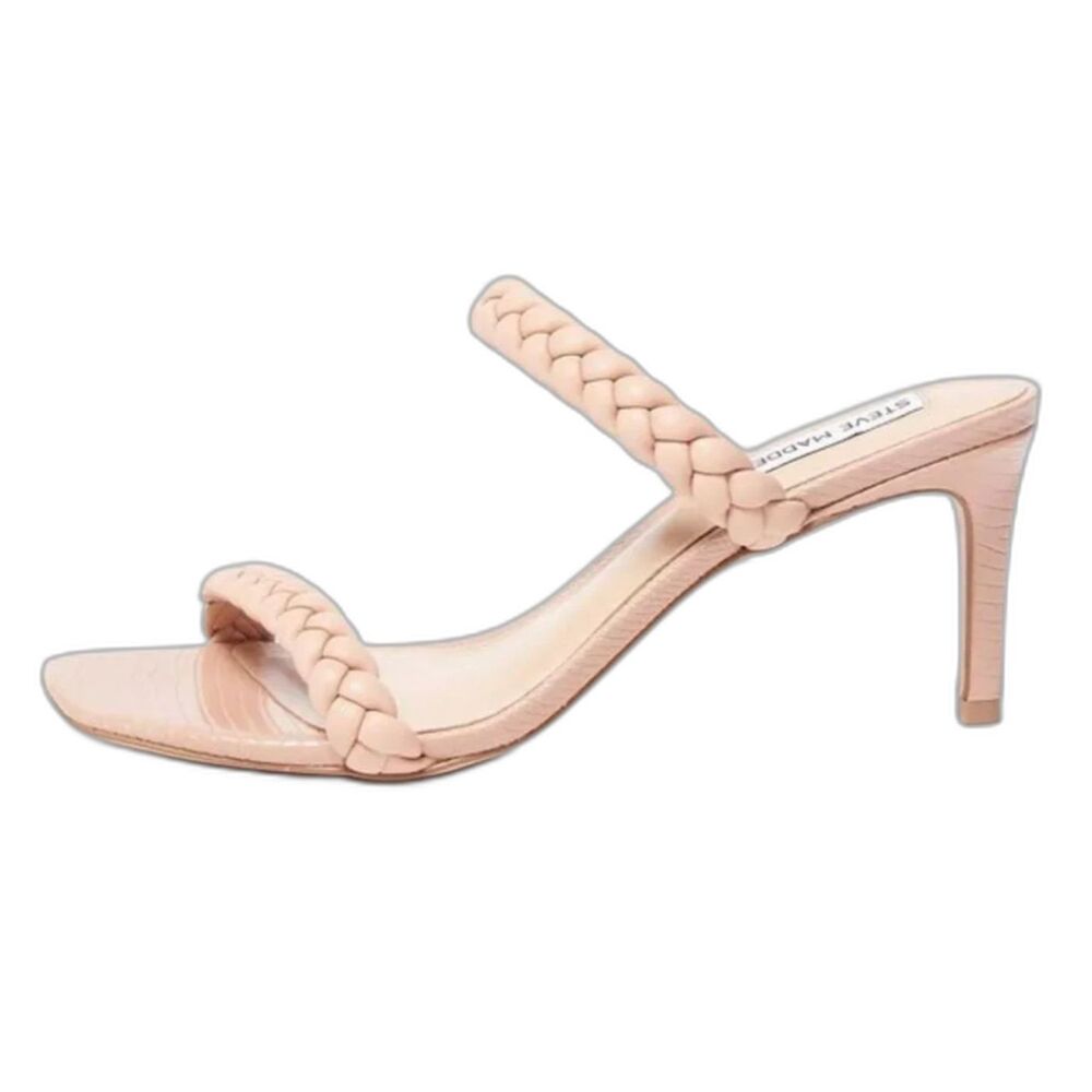 Steve Madden Braided Strap Square Toe Blush Pink Nude Heeled Sandals Sz 12